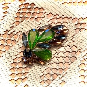 Vintage brooch pin green blue brown fashion jewelry